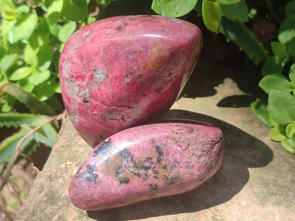 Polished Rhodonite Standing Display Pieces and Free Forms x 4 From Rhusinga, Zimbabwe - Toprock Gemstones and Minerals 