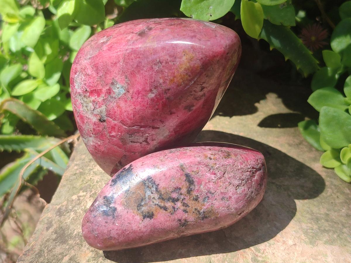 Polished Rhodonite Standing Display Pieces and Free Forms x 4 From Rhusinga, Zimbabwe - Toprock Gemstones and Minerals 