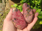 Polished Rhodonite Standing Display Pieces and Free Forms x 4 From Rhusinga, Zimbabwe - Toprock Gemstones and Minerals 