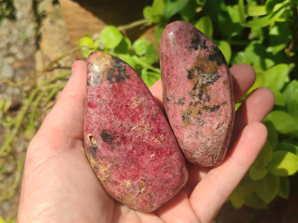 Polished Rhodonite Standing Display Pieces and Free Forms x 4 From Rhusinga, Zimbabwe - Toprock Gemstones and Minerals 