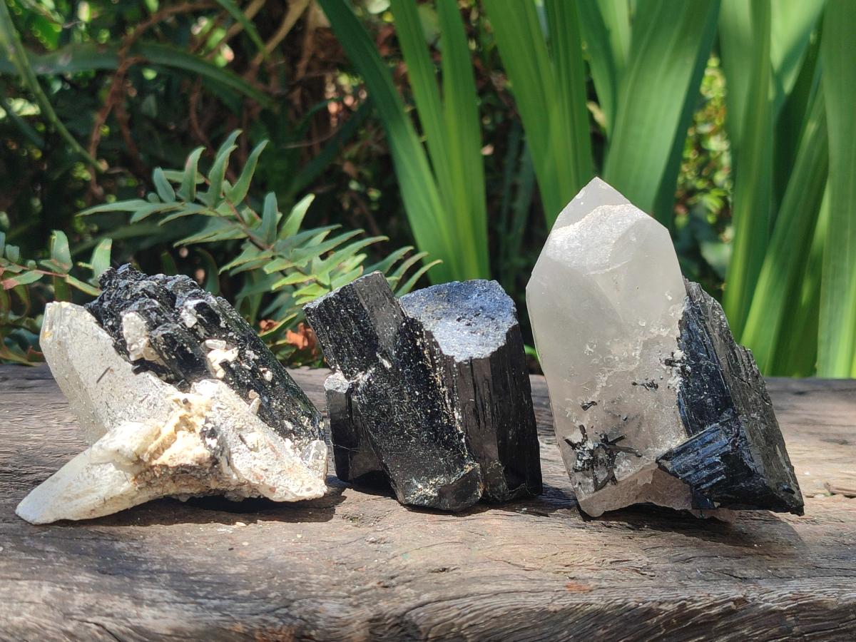 Natural Large Mix of Schorl Black Tourmaline Crystal Clusters x 6 From Erongo, Namibia - Toprock Gemstones and Minerals 