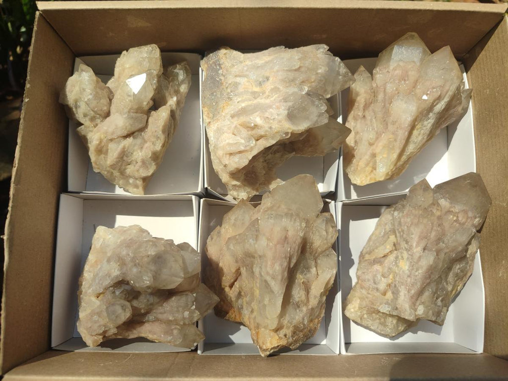 Natural Cascading White Phantom Clear Smokey Luena Quartz Clusters x 6 From Luena, Congo - Toprock Gemstones and Minerals 
