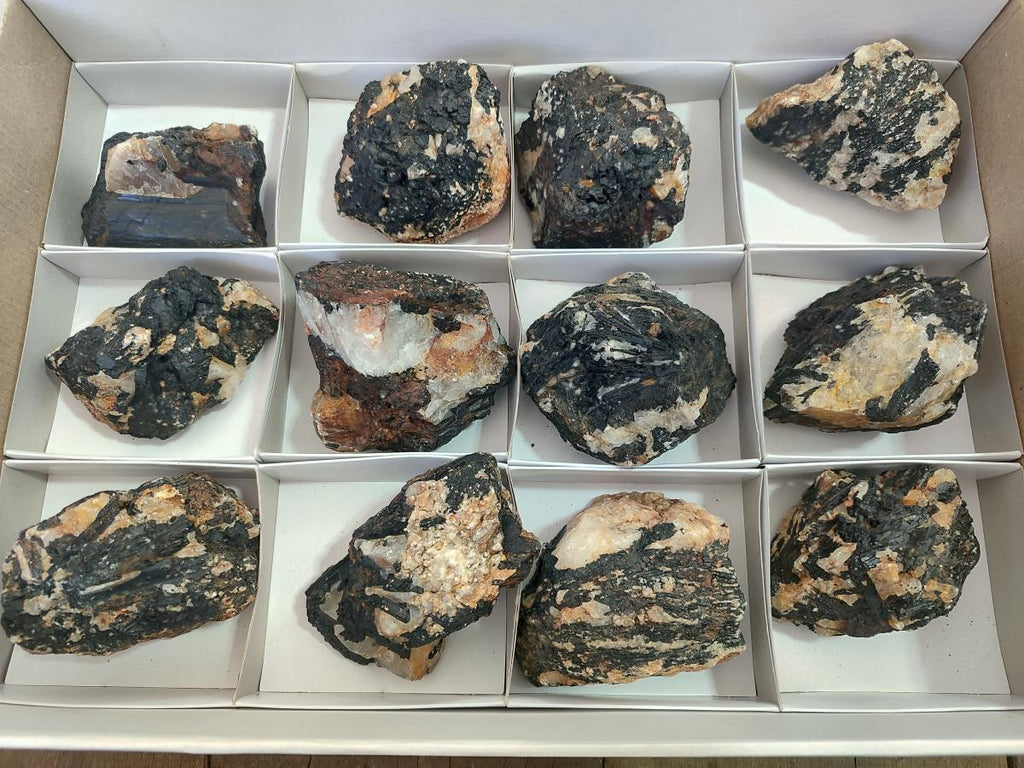 Natural Black Tourmaline Specimens in Quartz x 12 From Zimbabwe - Toprock Gemstones and Minerals 