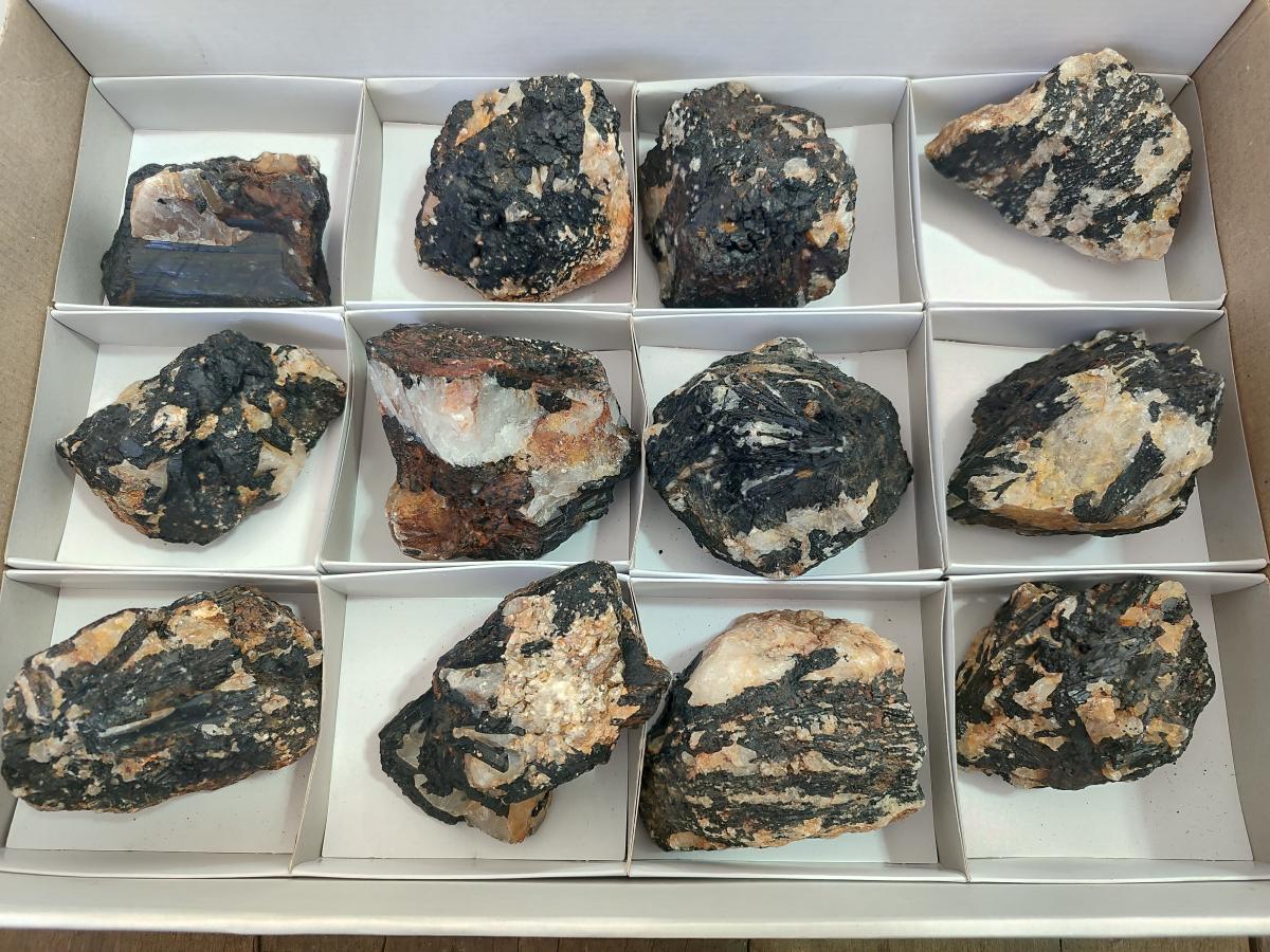 Natural Black Tourmaline Specimens in Quartz x 12 From Zimbabwe - Toprock Gemstones and Minerals 