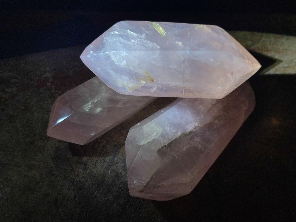 Polished Double Terminated Gemmy Rose Quartz Crystals x 3 From Madagascar - Toprock Gemstones and Minerals 