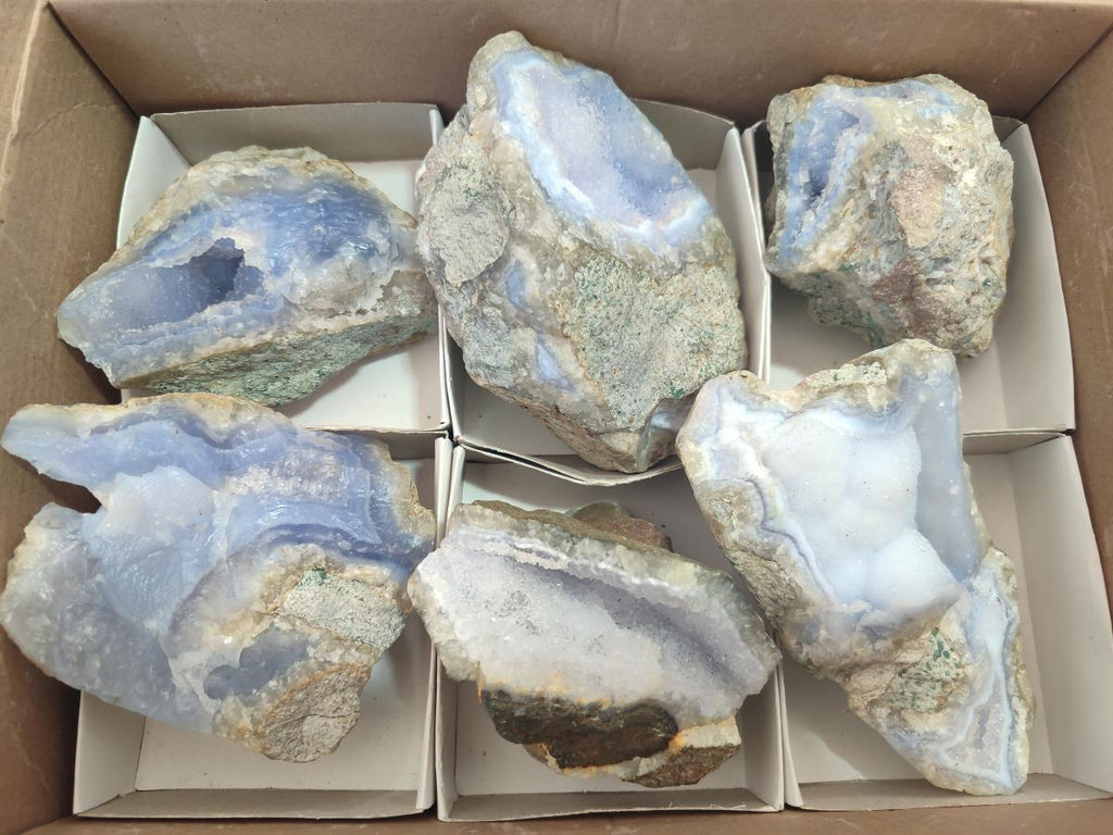 Natural Blue Lace Agate Specimens x 6 From Nsanje, Malawi - Toprock Gemstones and Minerals 