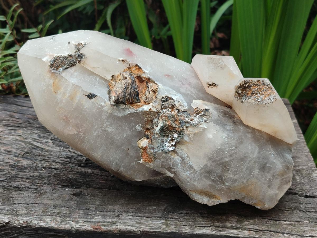 Natural XL Smokey Quartz Crystal with Schorl Black Tourmaline and Boitite Mica x 1 From Erongo, Namibia