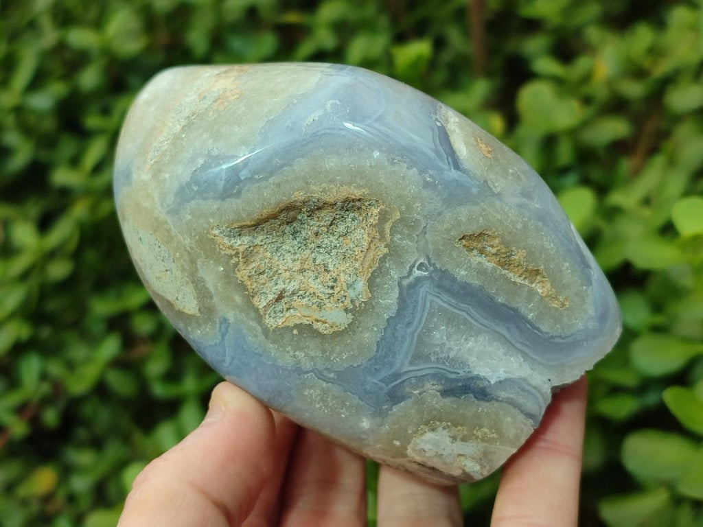 Polished and Natural Blue Lace Agate Standing Display Pieces x 3 From Nsanje, Malawi