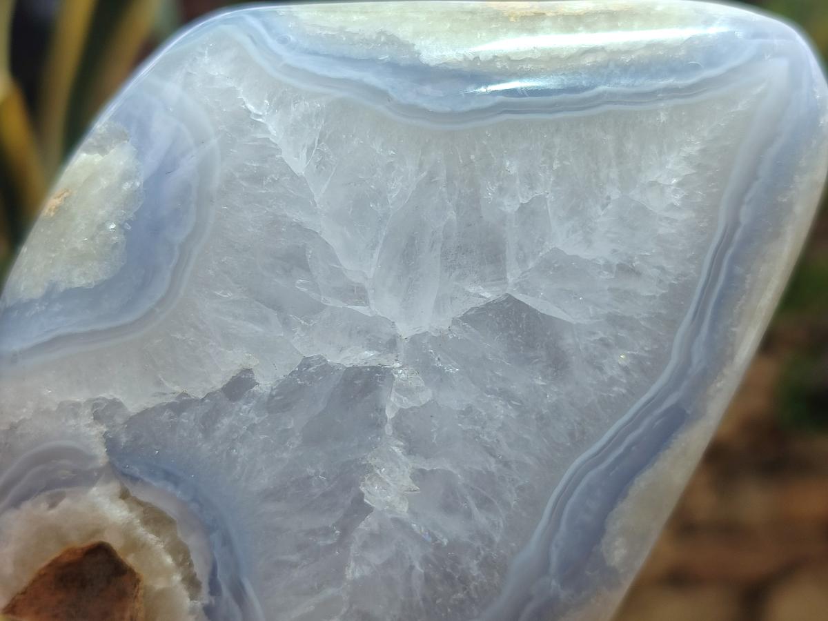 Polished and Natural Blue Lace Agate Standing Display Pieces x 3 From Nsanje, Malawi