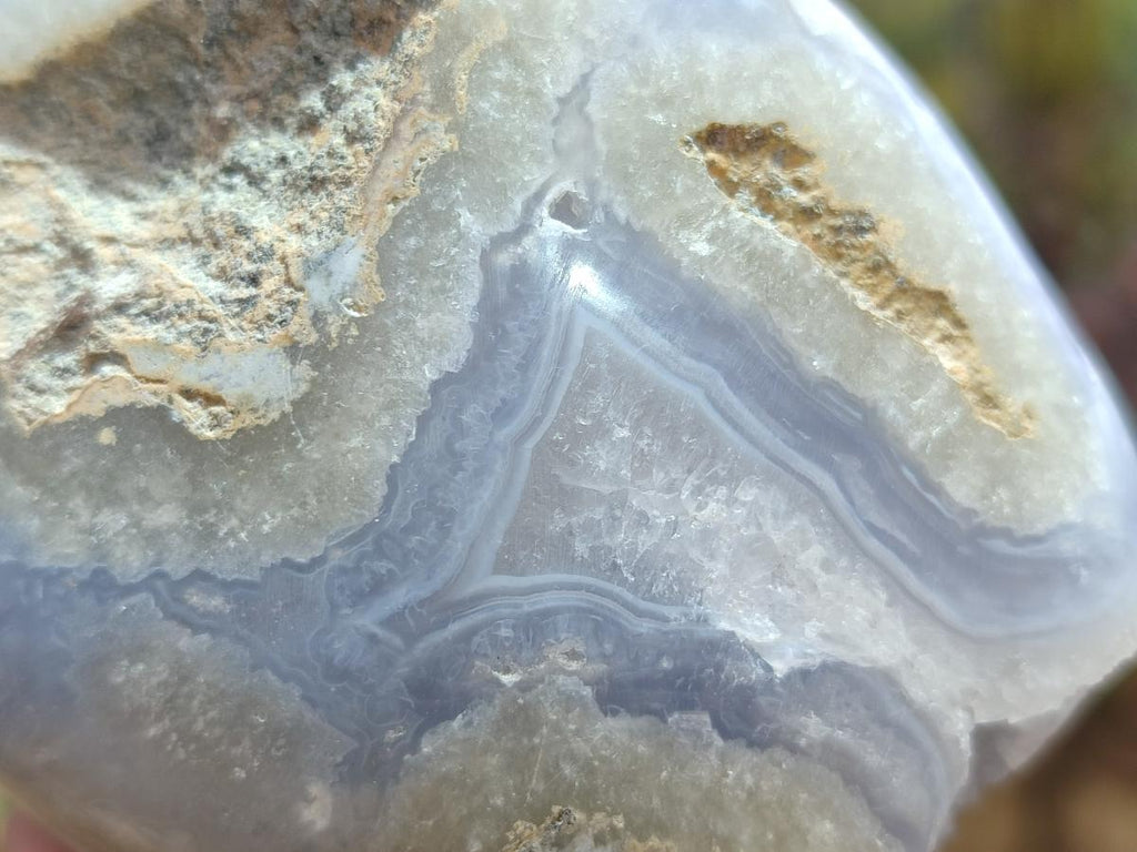 Polished and Natural Blue Lace Agate Standing Display Pieces x 3 From Nsanje, Malawi