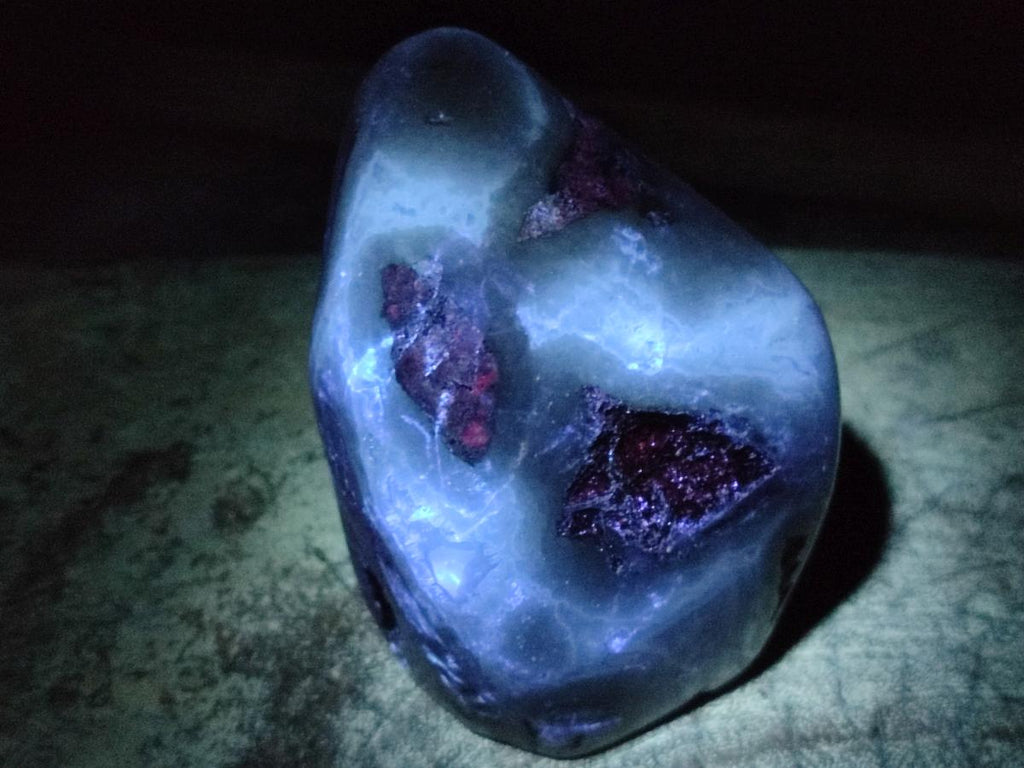 Polished and Natural Blue Lace Agate Standing Display Pieces x 3 From Nsanje, Malawi