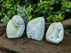 Polished and Natural Blue Lace Agate Standing Display Pieces x 3 From Nsanje, Malawi