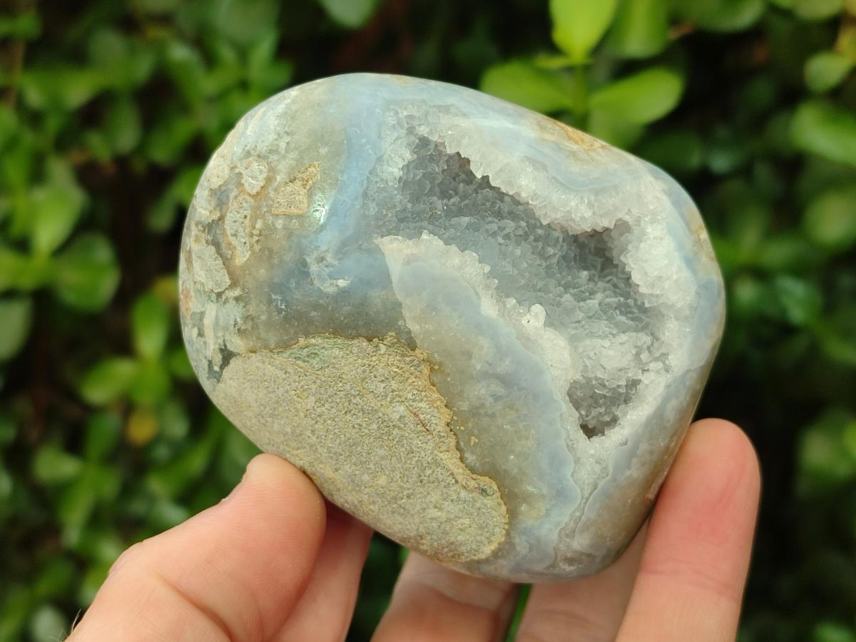 Polished and Natural Blue Lace Agate Standing Display Pieces x 3 From Nsanje, Malawi
