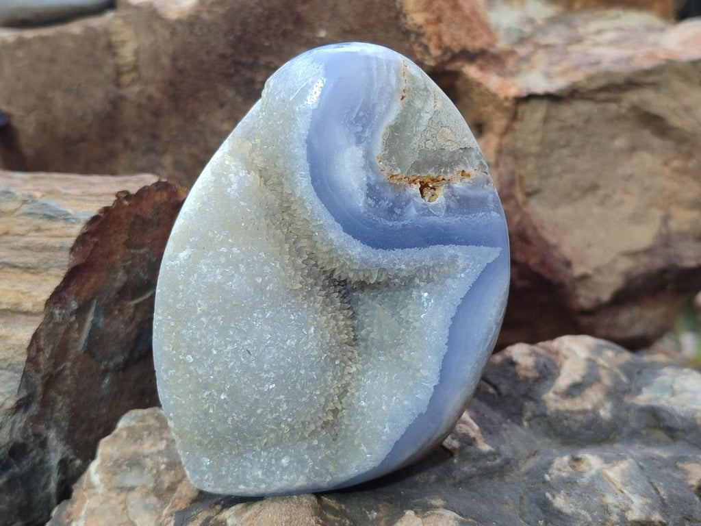 Polished and Natural Blue Lace Agate Standing Display Pieces x 3 From Nsanje, Malawi