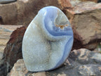 Polished and Natural Blue Lace Agate Standing Display Pieces x 3 From Nsanje, Malawi