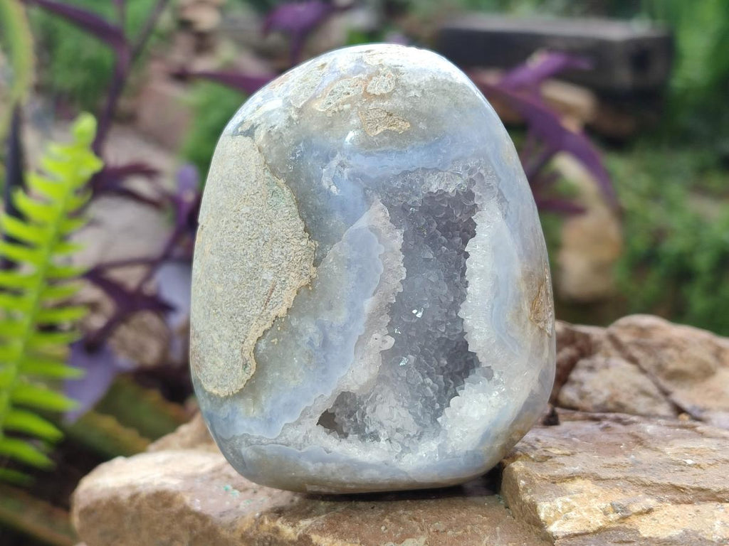 Polished and Natural Blue Lace Agate Standing Display Pieces x 3 From Nsanje, Malawi