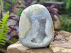Polished and Natural Blue Lace Agate Standing Display Pieces x 3 From Nsanje, Malawi