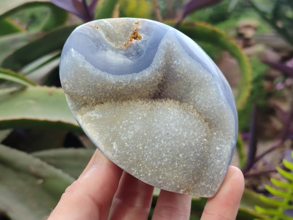 Polished and Natural Blue Lace Agate Standing Display Pieces x 3 From Nsanje, Malawi
