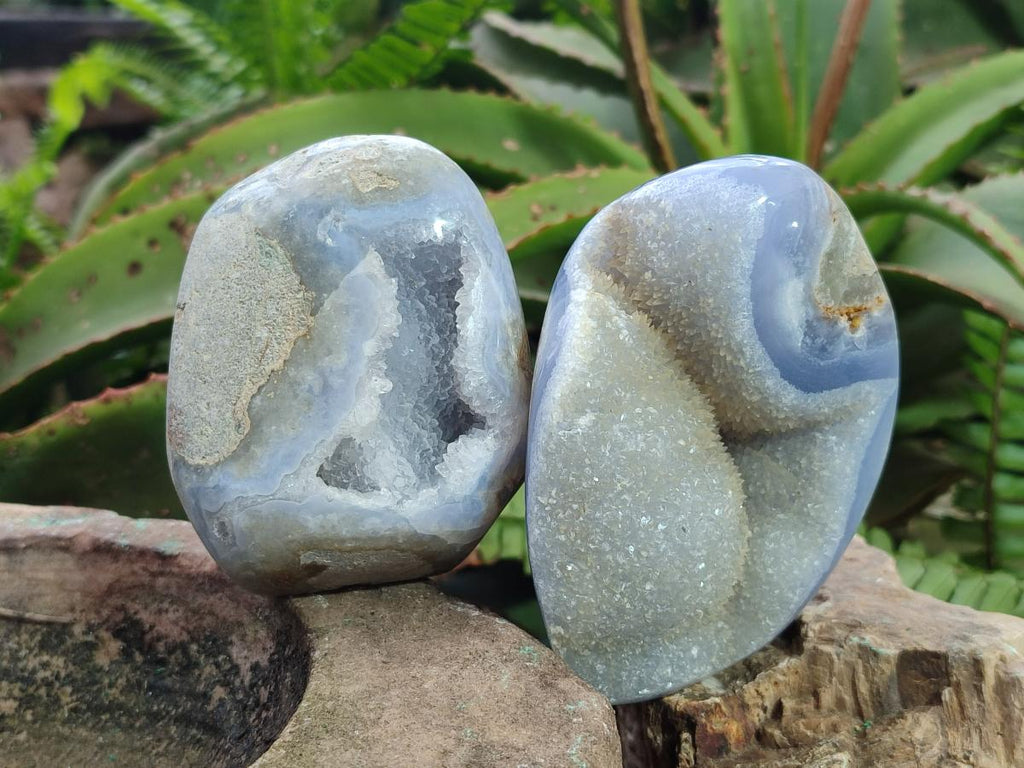Polished and Natural Blue Lace Agate Standing Display Pieces x 3 From Nsanje, Malawi