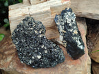 Natural Schorl Black Tourmaline Crystal Cluster Specimens with Feldspar x 2 From Erongo, Namibia