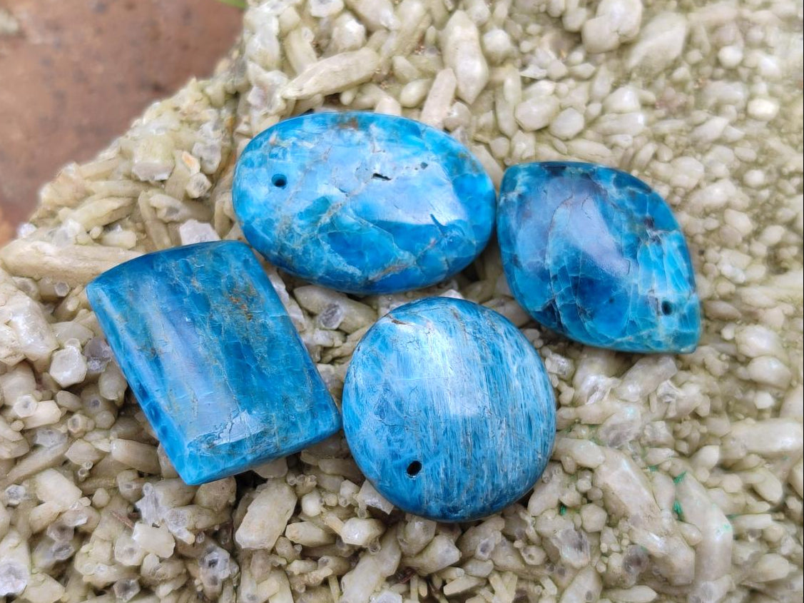 Polished Blue Apatite Pendants x 20 From Betroka, Madagascar