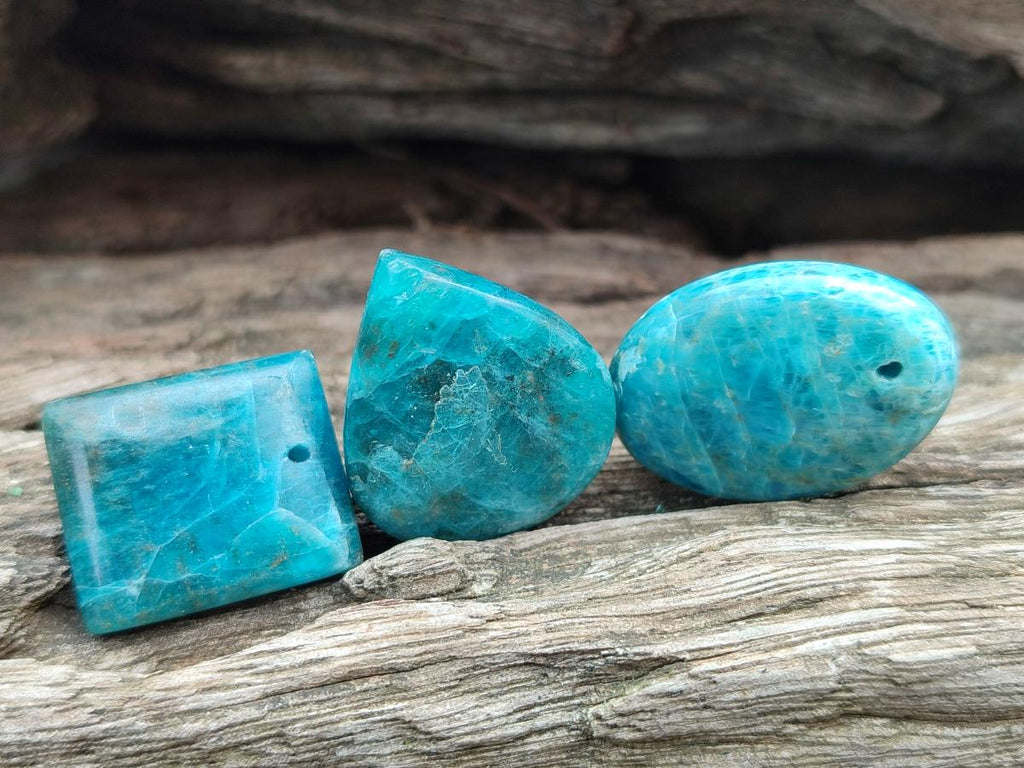 Polished Blue Apatite Pendants x 20 From Betroka, Madagascar