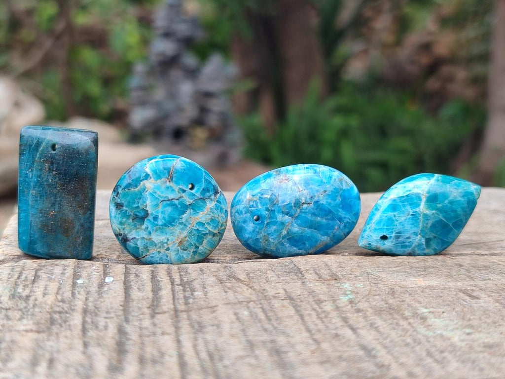 Polished Blue Apatite Pendants x 20 From Betroka, Madagascar