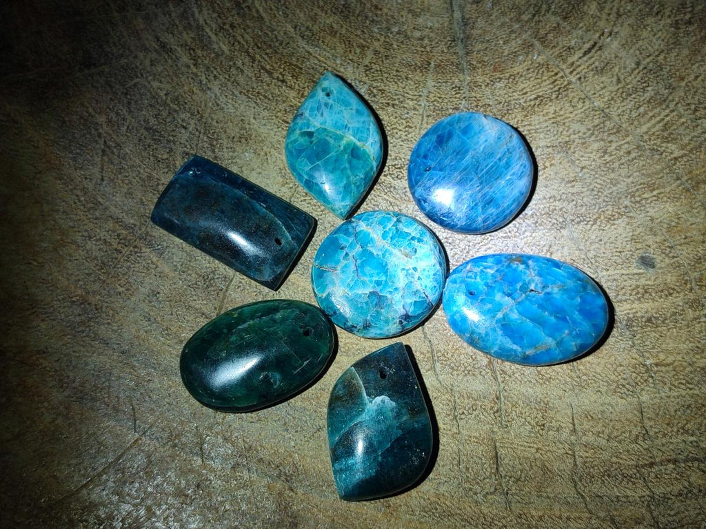 Polished Blue Apatite Pendants x 20 From Betroka, Madagascar