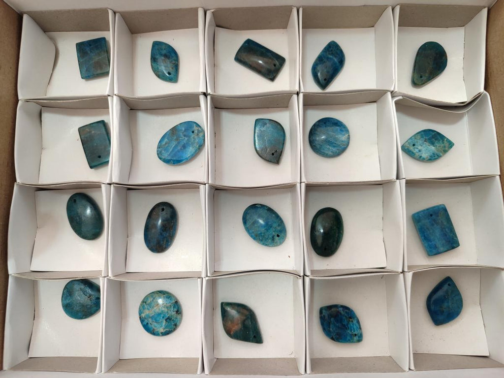 Polished Blue Apatite Pendants x 20 From Betroka, Madagascar