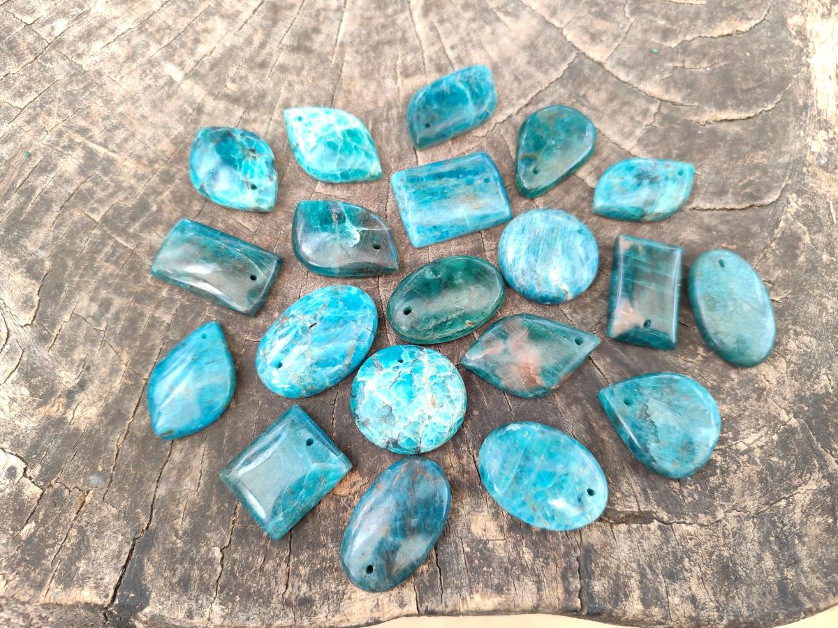 Polished Blue Apatite Pendants x 20 From Betroka, Madagascar