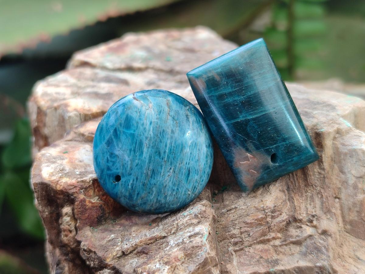 Polished Blue Apatite Pendants x 20 From Betroka, Madagascar