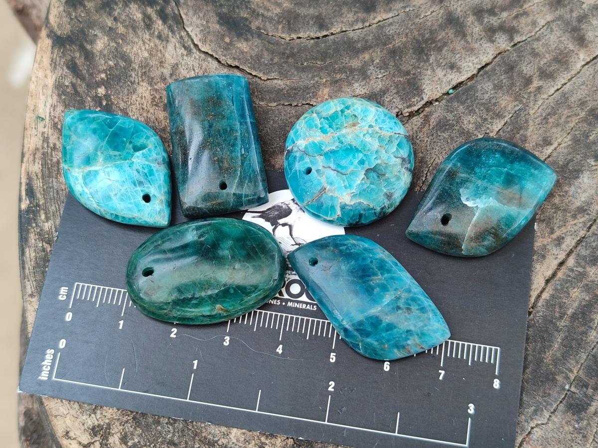 Polished Blue Apatite Pendants x 20 From Betroka, Madagascar