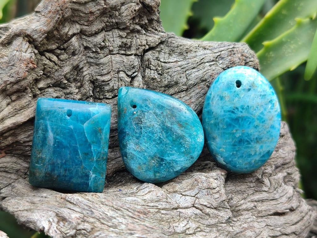 Polished Blue Apatite Pendants x 20 From Betroka, Madagascar