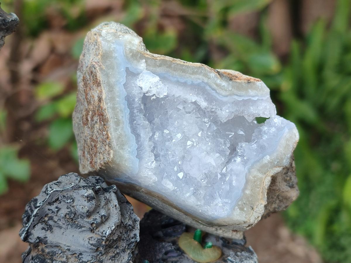 Polished One Side Blue Lace Agate Geodes x 6 From Nsanje, Malawi