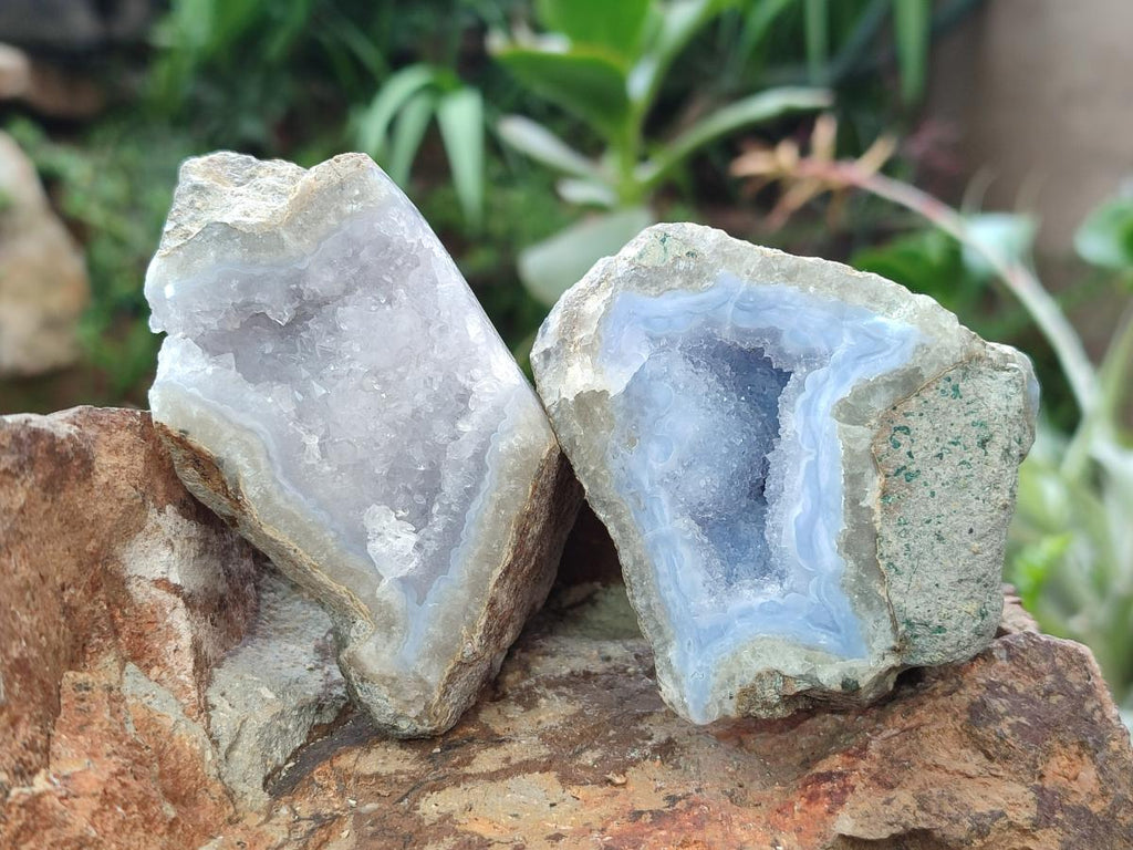 Polished One Side Blue Lace Agate Geodes x 6 From Nsanje, Malawi