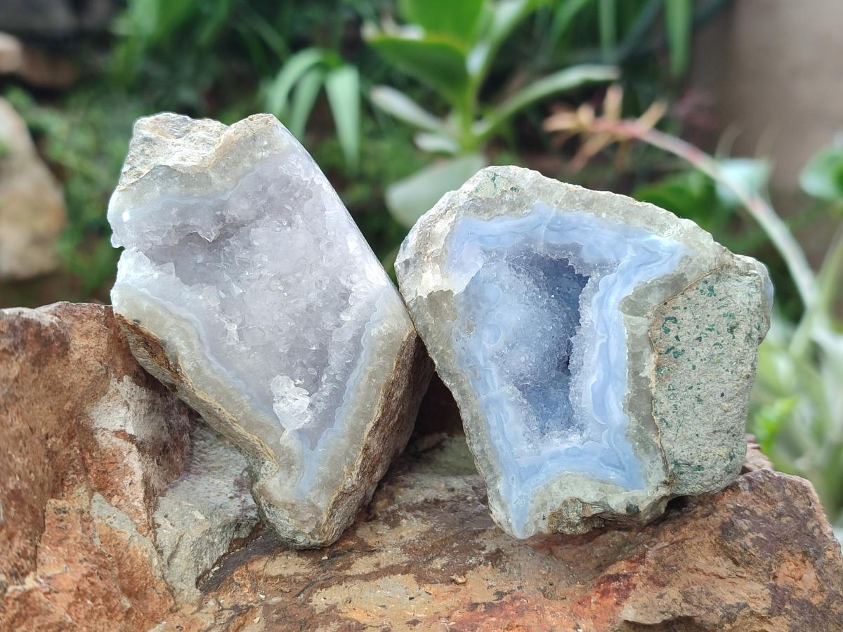 Polished One Side Blue Lace Agate Geodes x 6 From Nsanje, Malawi
