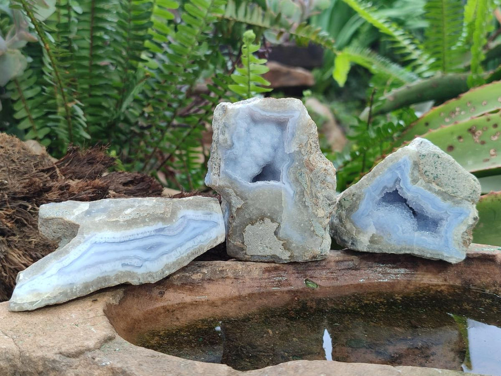 Polished One Side Blue Lace Agate Geodes x 6 From Nsanje, Malawi