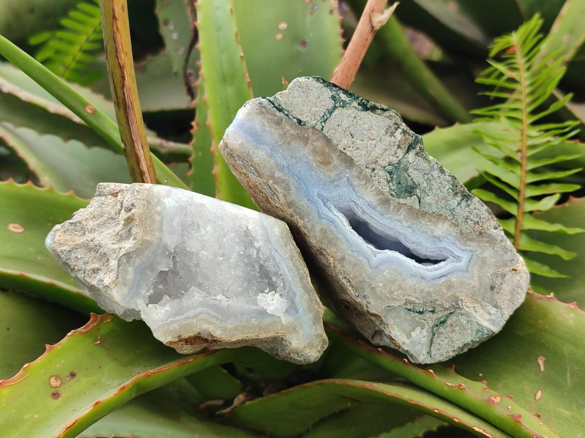 Polished One Side Blue Lace Agate Geodes x 6 From Nsanje, Malawi