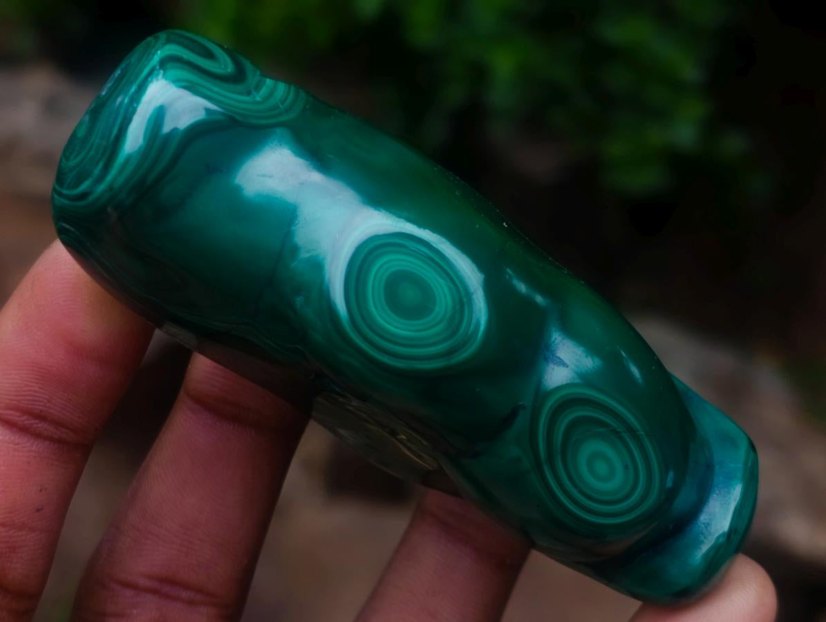 Polished and Natural Flower Banded Malachite Free Forms x 6 From Congo