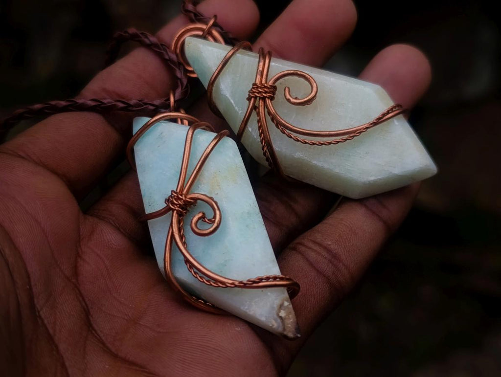 Hand Made Blue Smithsonite Copper Wire Wrapped Stone Necklaces x 12 From South Africa
