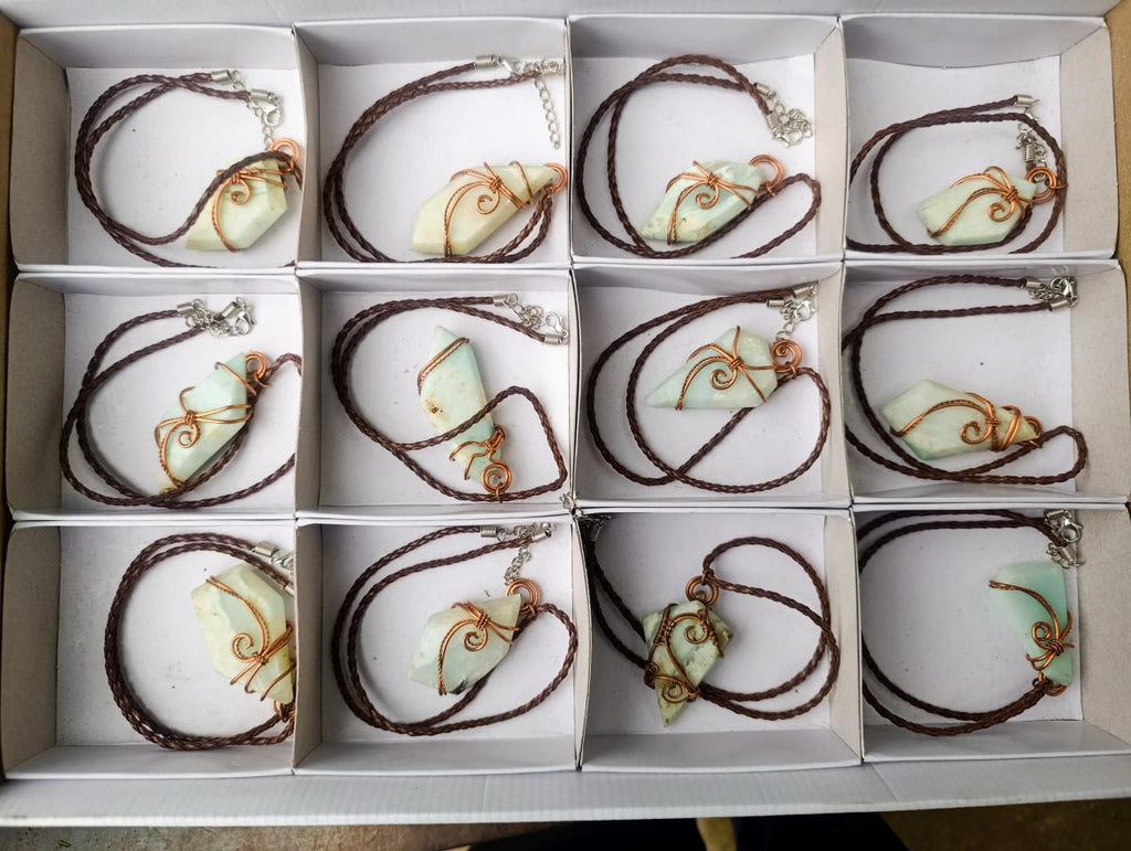 Hand Made Blue Smithsonite Copper Wire Wrapped Stone Necklaces x 12 From South Africa