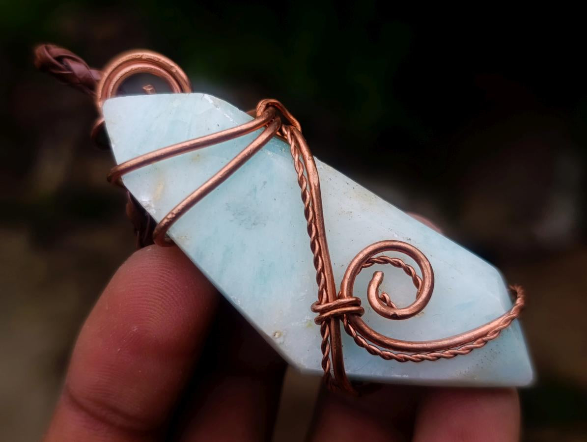 Hand Made Blue Smithsonite Copper Wire Wrapped Stone Necklaces x 12 From South Africa