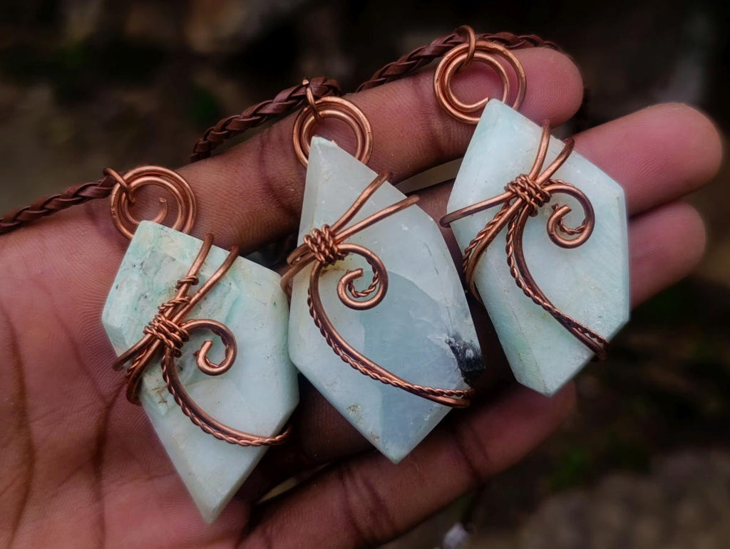 Hand Made Blue Smithsonite Copper Wire Wrapped Stone Necklaces x 12 From South Africa