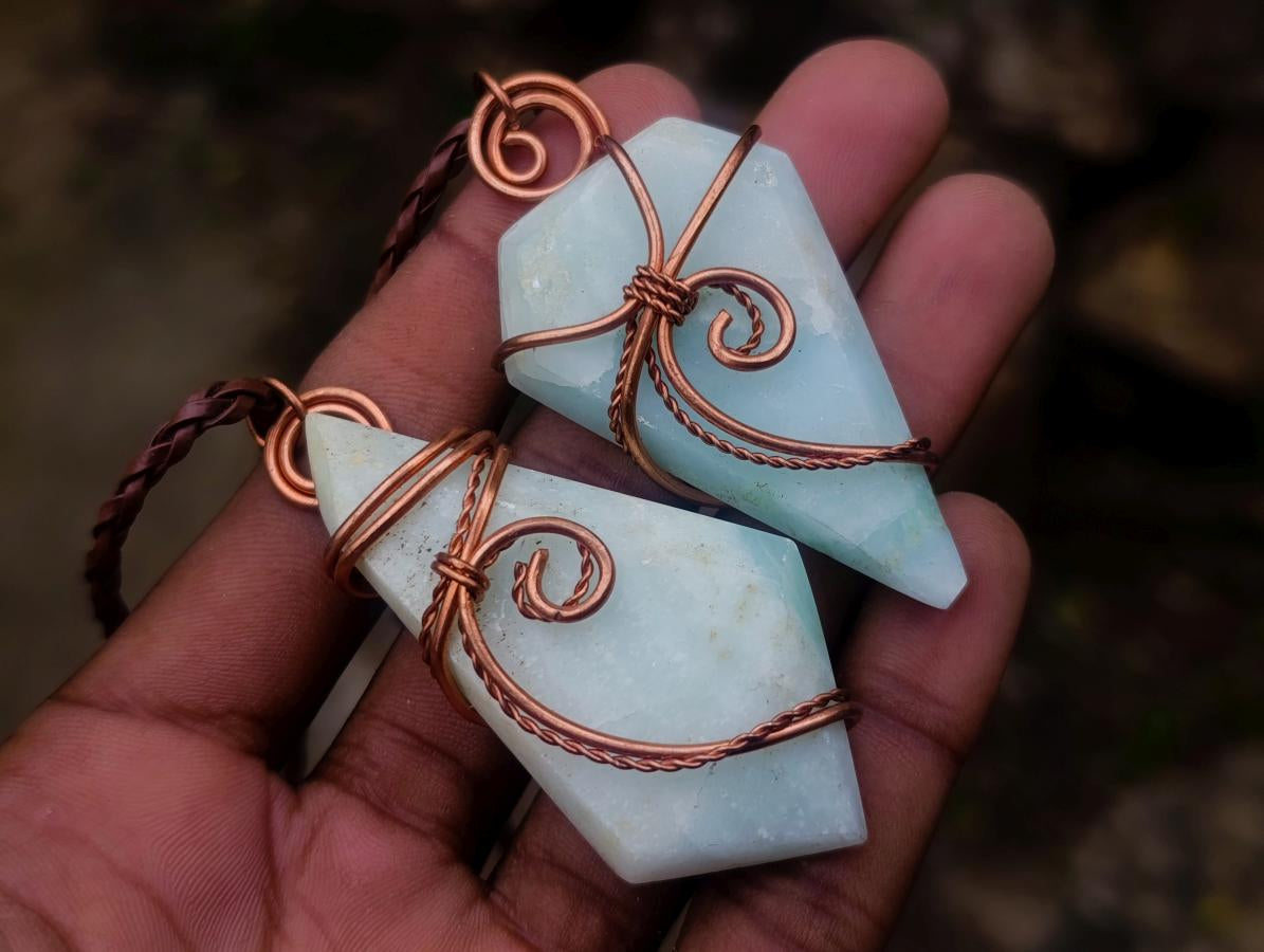 Hand Made Blue Smithsonite Copper Wire Wrapped Stone Necklaces x 12 From South Africa