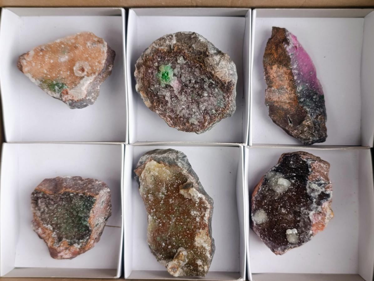 Natural Hemimorphite Specimens with Associated Minerals x 6 From Kakanda, Congo