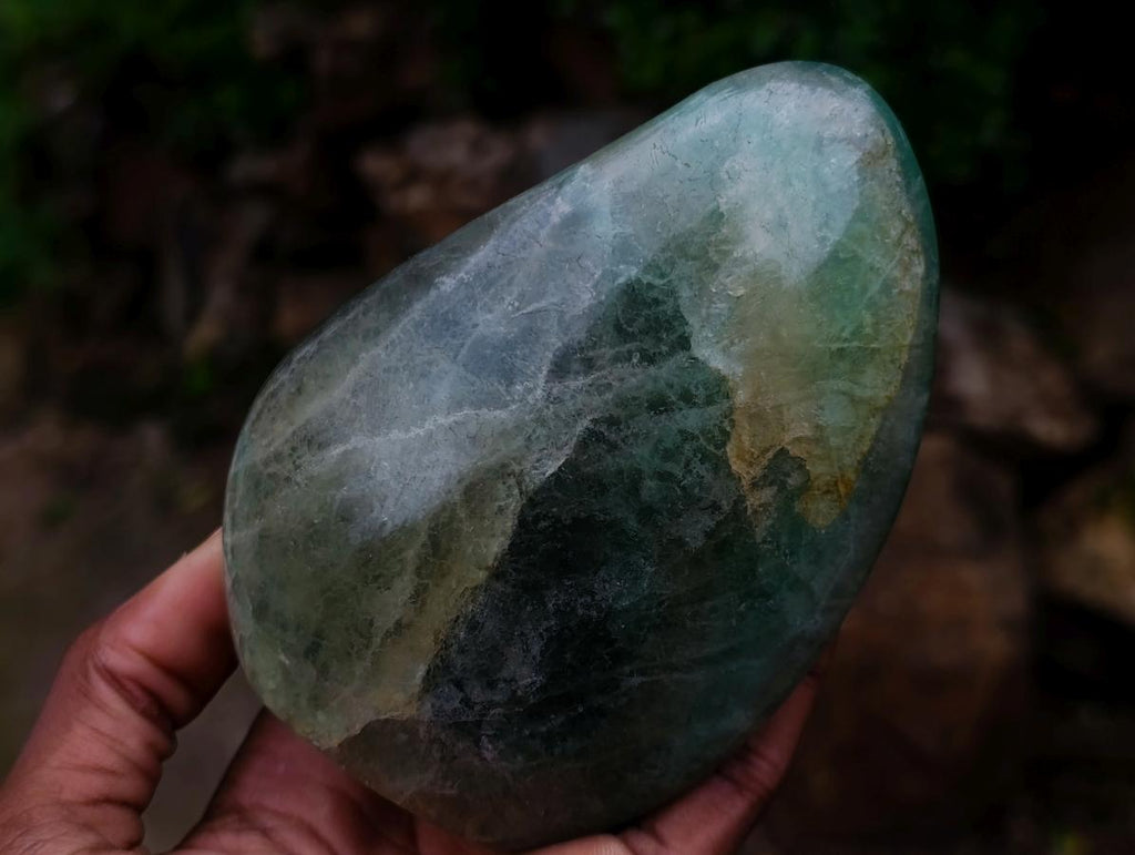 Polished Green Fluorite Standing Display Pieces x 2 From Madagascar