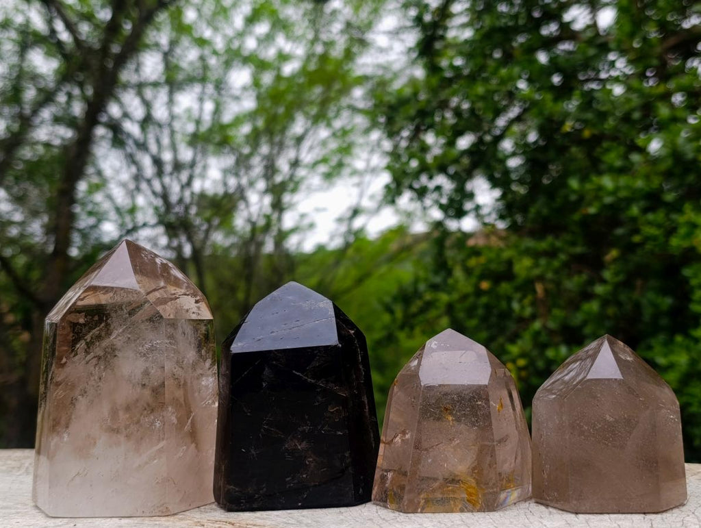 Polished Smokey Quartz Crystals x 4 From Madagascar