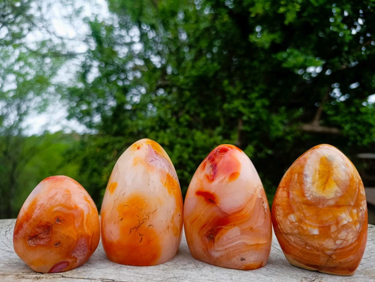 Polished Carnelian Agate Gemstone Standing Display Pieces x 4 From Madagascar
