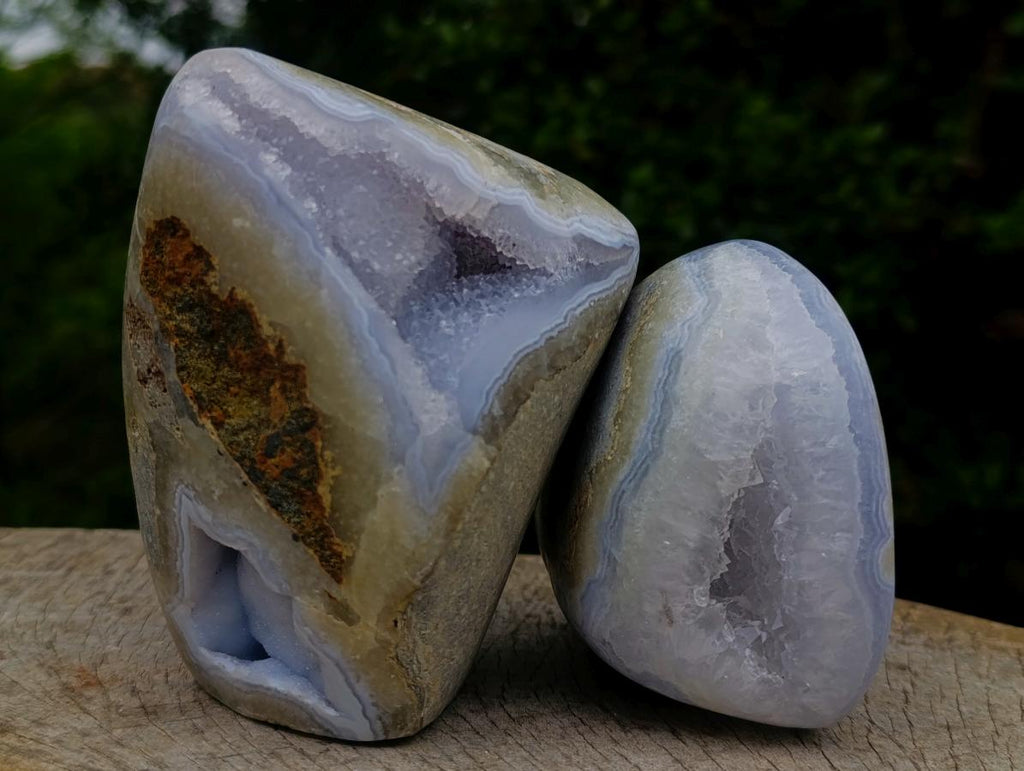 Polished and Natural Blue Lace Agate Standing Display Pieces x 2 From Nsanje, Malawi
