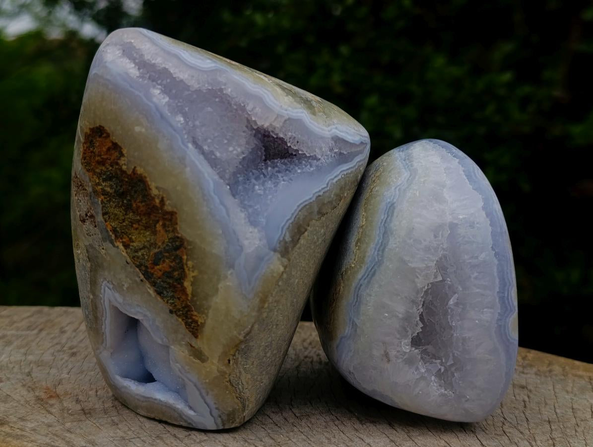 Polished and Natural Blue Lace Agate Standing Display Pieces x 2 From Nsanje, Malawi